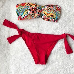 Multicolor top bikini, Red bikini bottom
